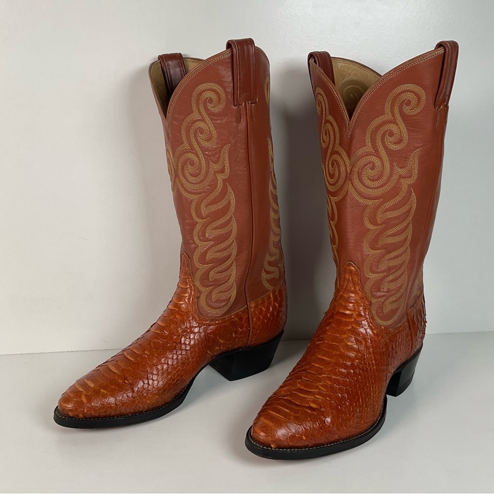 Vintage Tony Lama Python Snakeskin Cowboy Boots | Gold Label | Men’s 8 D